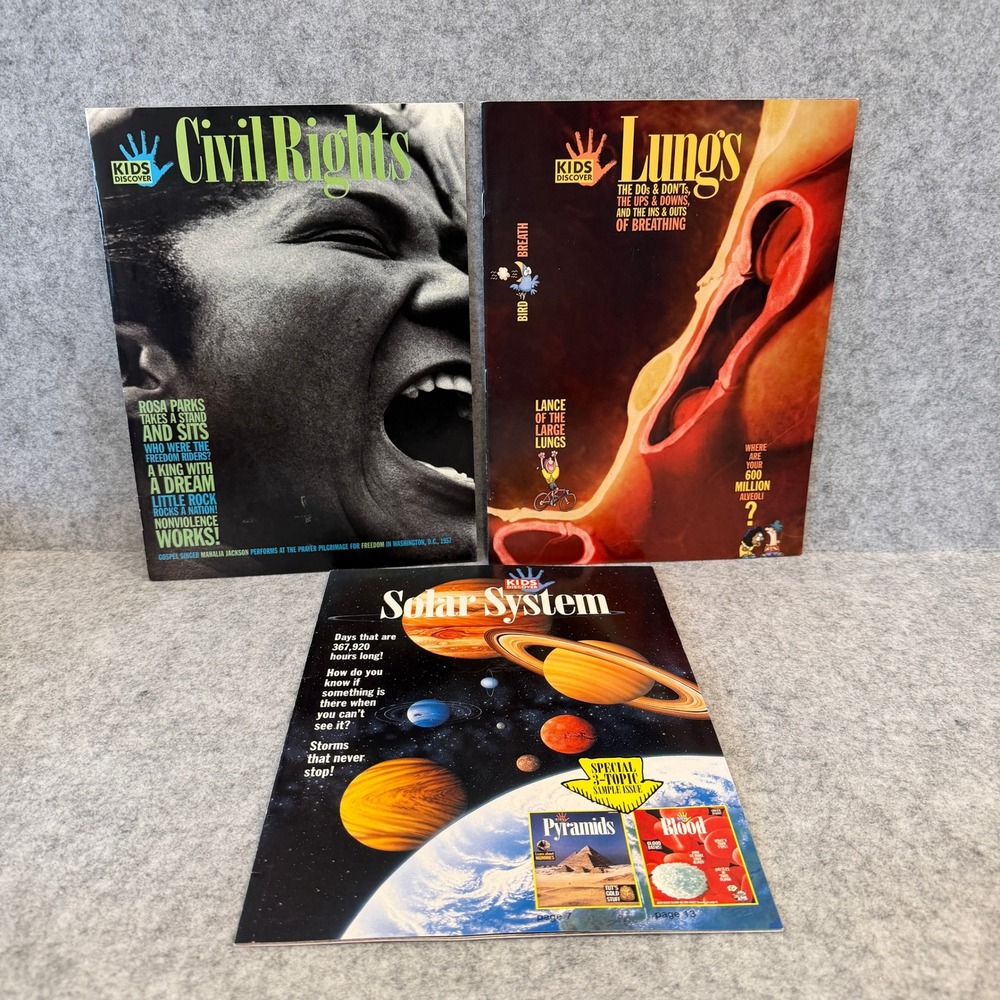 3x Kids Discovery Magazines, Civil Rights, Lungs, Solar System